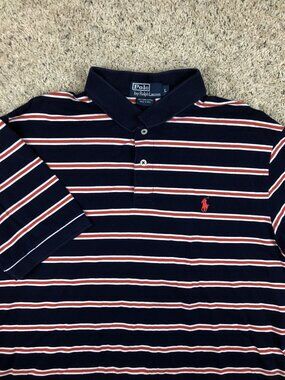 Polo Ralph Lauren Shirt Adult Large Orange Blue Striped Men’s Casual Cotton